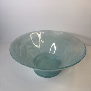 Elegant Aqua Swirl Glass Bowl – Modern Decorative Centerpiece 11.25” Wide